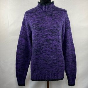 VTG Y2K BADGE Purple & Black Grunge Oversized Mock Neck Knit Sweater Size Medium